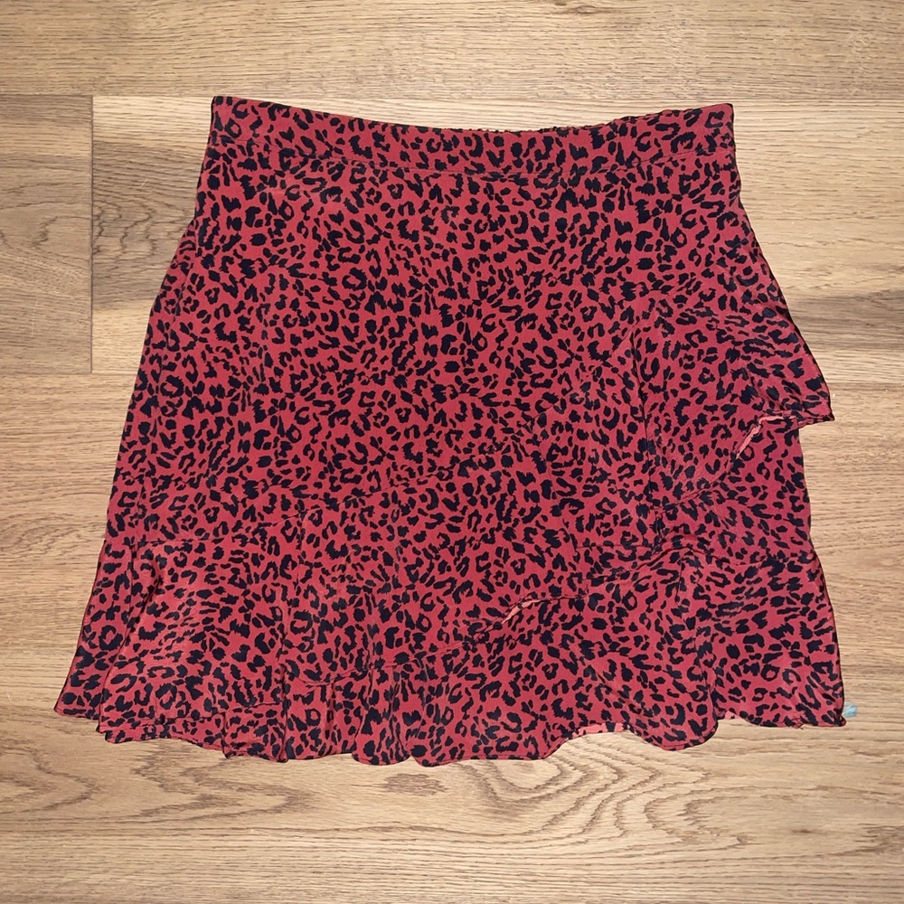 Altar’d State Red Cheetah Ruffled Skirt